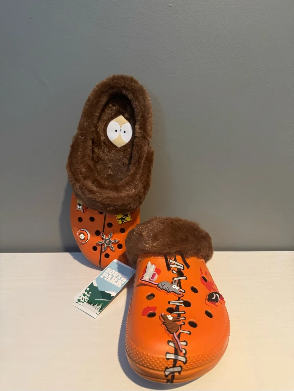 CROCS South Park Orange Faux-Fur Lined Clog Mules with Charms